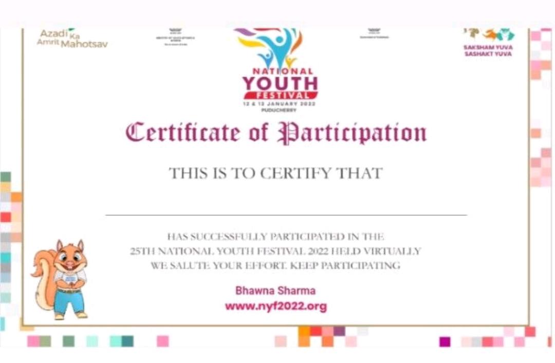 National Youth Festival 2022 Certificate